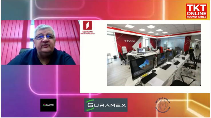 Гоча Кумсиашвили, директор по производству и технической поддержке Общественного телевидения Грузии, выступил с докладом «Модернизация технологического комплекса Общественного телевидения Грузии» на Online круглом столе «Broadcasting 2021 Georgia».