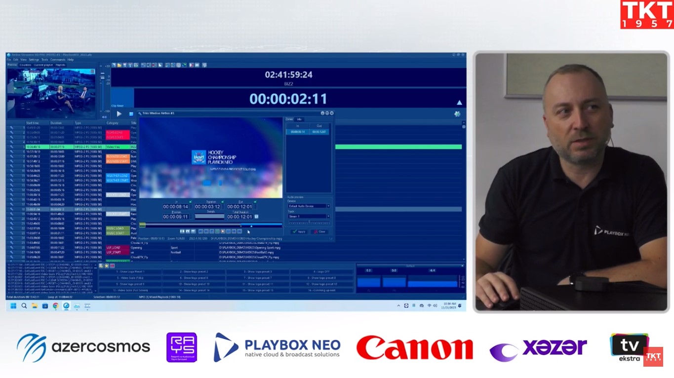 Пламен Чардаклиев из Playbox Neo, Болгария, представил интеллектуальные медиарешения PlayBox Neo на Международной выставке и конференции Broadcasting / Cinema / Pro AV 2023 Azerbaijan, которая прошла 21-22 ноября в Баку, Азербайджан
