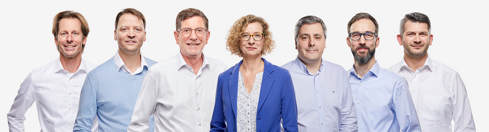 Lawo’s Management Team (from left to right): Andreas Hilmer (CMO), Jamie Dunn (CCO), Claus Gärtner (CFO and ‘Vorstand’), Claudia Nowak (CFO and ‘Vorstand’), Phil Myers (CTO), Ulrich Schnabl (COO) and Christian Lukic (CSCO)
