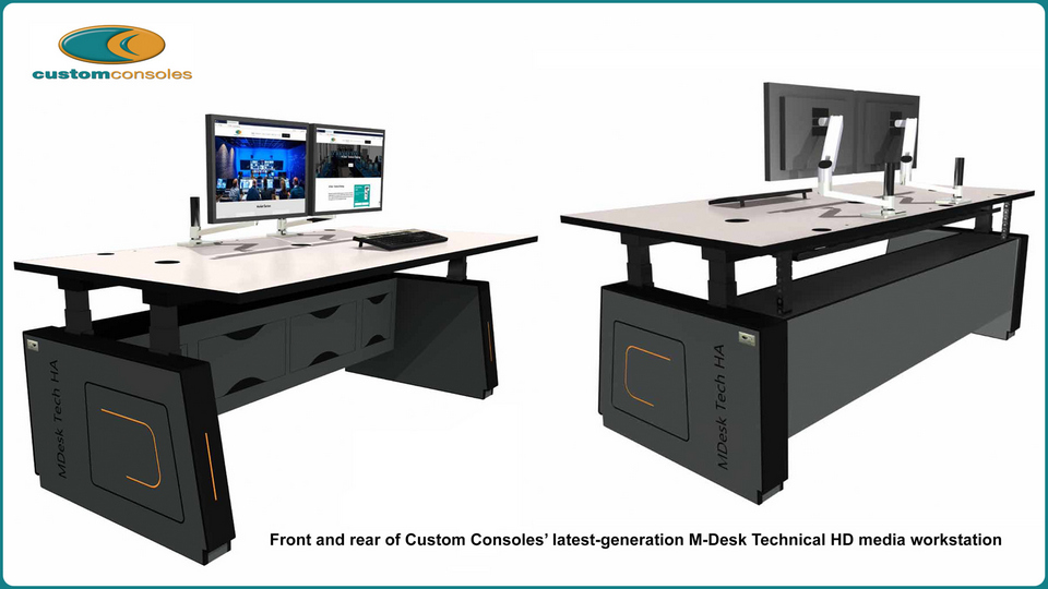 Custom Consoles will highlight major refinements to its M-Desk Technical HA heavy duty height-adjustable desk workstation at The Media Production & Technology Show (Olympia London, 15-16 May).