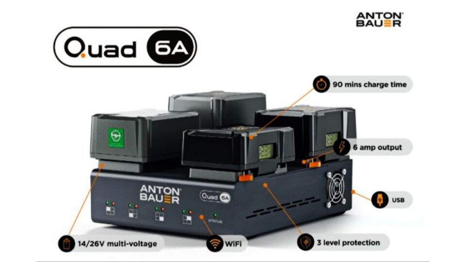 Anton/Bauer: QUAD 6A Multi-Voltage Charger for Broadcast Equipment Fleets