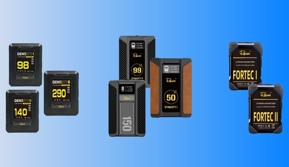 Rolux V-Mount Batteries: DYNASTY, DENSITY, FORTEC