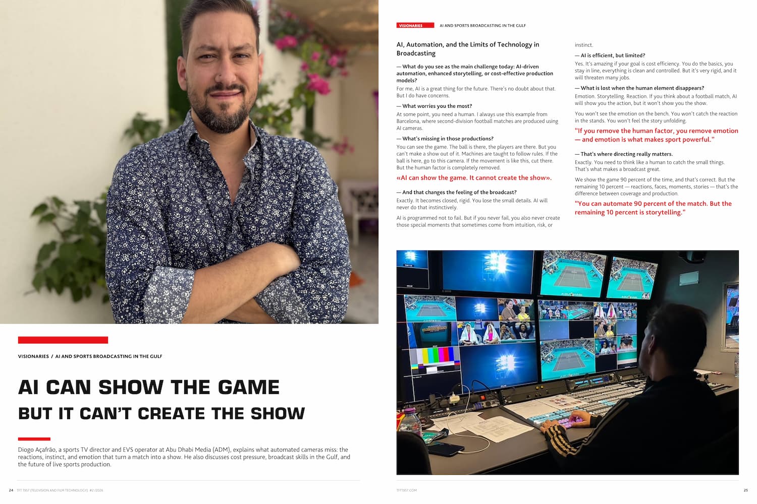 Opening spread of the Diogo Açafrão interview in TFT1957 Magazine October 2026, Issue 797