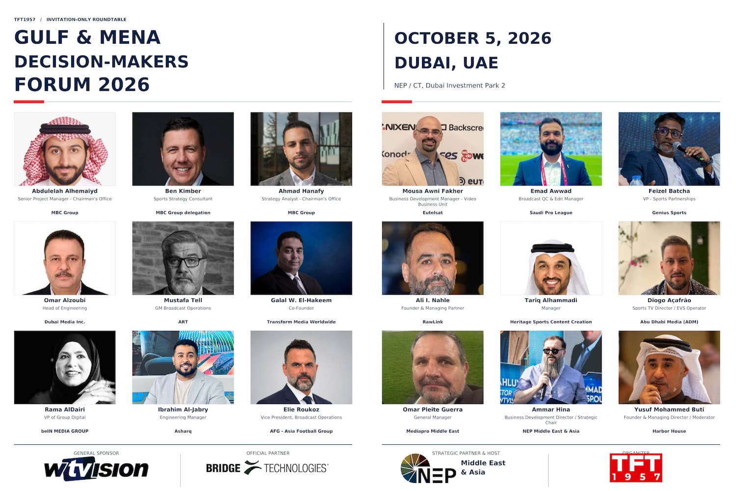 Gulf & MENA Decision-Makers Forum founding members spread in TFT1957 Magazine October 2026, Issue 797